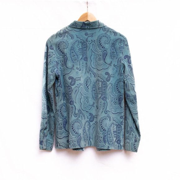 Revue Blue Suede Leather Paisley Blazer Shirt Jacket M Boho Western Y2K - Picture 2 of 10